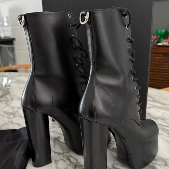 YSL Saint Laurent 690765 Women's Mina 95 Black Platform Leather Boots sz 38.5 - Picture 15 of 15